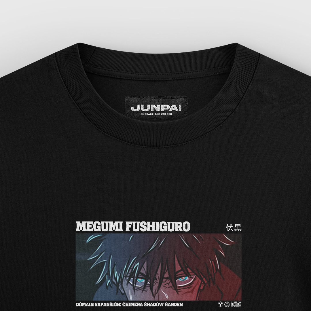 Megumi Fushiguro Tshirt, Front Side Closeup, Color Black